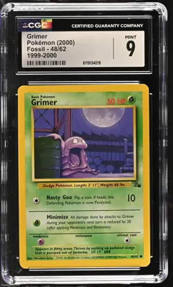 CGC 9 MINT Grimer 48/62 Fossil 1999-2000 Pokemon Card 019 - Image 1