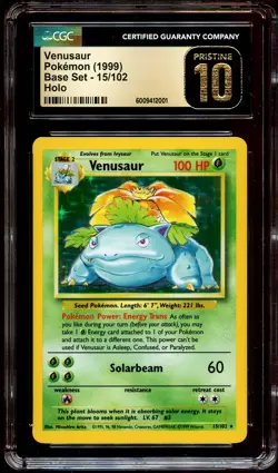 CGC 10 PRISTINE Venusaur 15/102 HOLO RARE Base Set Pokemon Card 001 - Image 1