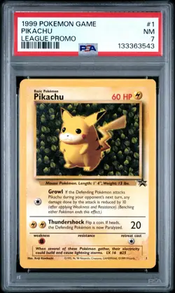 1999 POKEMON LEAGUE PROMO #1 PIKACHU PSA 7 - Image 1