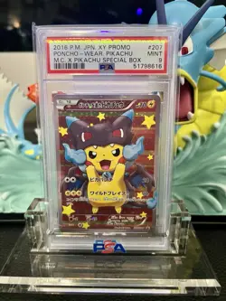 Pokemon Poncho-Wearing Pikachu Mega Charizard X JPN FA Promo 207/XY-P PSA 9 - Image 1