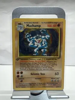 MACHAMP POKEMON TCG BASE SET 8/102 HOLO 1ST EDITION MP EDGE WEAR - Image 1