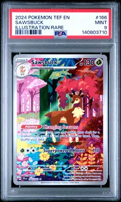 2024 POKEMON TEF EN-TEMPORAL FORCES ILLUSTRATION RARE #166 SAWSBUCK PSA 9 - Image 1