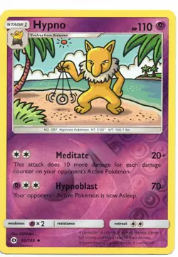 Pokemon Card HYPNO Rare Reverse Holo 60/149 SUN & MOON BASE SET NM/M - Image 1