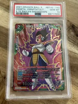 Dragon Ball Super Card Game Vegeta, Omnipotent Elite BT15-143 SR FOIL PSA 10 - Image 1