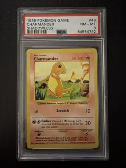 1999 POKEMON BASE SET SHADOWLESS #46 CHARMANDER PSA 8 Graded Slab Card - Image 1