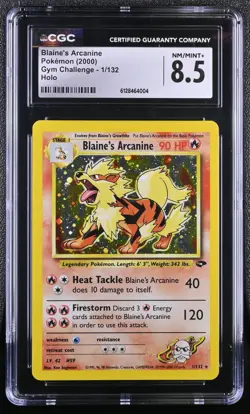 CGC 8.5 Blaine's Arcanine 2000 Gym Challenge 1/132 Holo Pokemon Card - Image 1