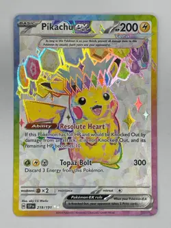 Pokemon Pikachu Ex 219/191 Sv08: Surging Sparks Ultra Rare Full Art Holo 200 HP - Image 1