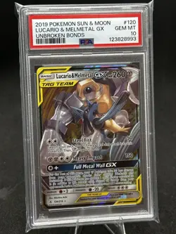 2019 POKEMON SUN & MOON UNBROKEN BONDS #120 LUCARIO & MELMETAL GX PSA 10 - Image 4
