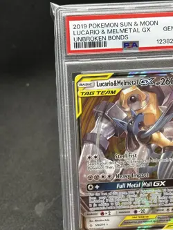 2019 POKEMON SUN & MOON UNBROKEN BONDS #120 LUCARIO & MELMETAL GX PSA 10 - Image 5