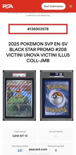 PSA 10 - 2025 POKEMON Victini Ill. Collection BLACK STAR PROMO VICTINI 208 JUMBO - Image 3