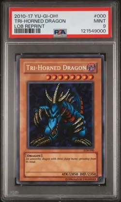 Yu-Gi-Oh! Tri-Horned Dragon LOB-000 Secret Rare Unlimited PSA 9 GRADED MINT slab - Image 2