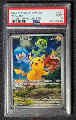 2023 POKEMON SVP EN-SV PALDEA EVOLVED ETB PROMO #027 PIKACHU PSA 9 - Image 1