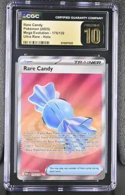 ✨✨ CGC Pristine 10 English Rare Candy 175/132 Ultra Rare Mega Evolution Pokemon - Image 1