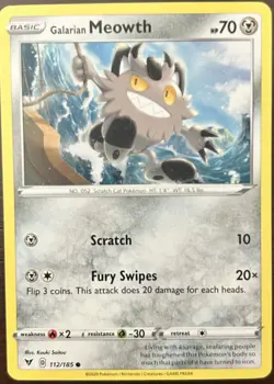 Pokemon TCG Galarian Meowth Vivid Voltage 112/185 Regular Common - Image 1