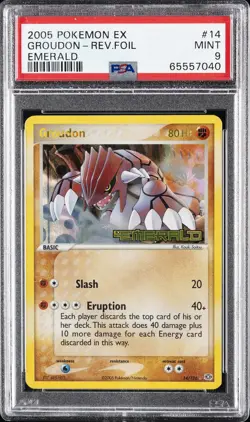 2005 POKEMON EX EMERALD #14 GROUDON-REVERSE FOIL PSA 9 - Image 1