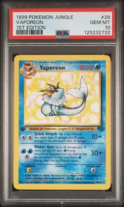 1999 POKEMON JUNGLE 1ST ED #28 VAPOREON PSA 10 - Image 1
