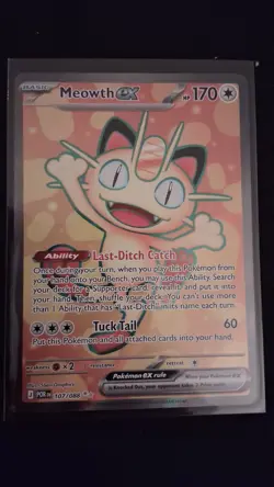 Pokemon TCG Perfect Order Meowth Ex Full Art 107/088 Prerelease Pokemon Playable - Image 1