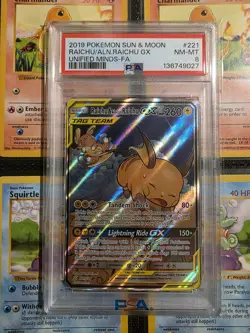 Pokemon TCG Raichu & Alolan Raichu GX 221/236 Alternate Full Art SM PSA 8 - Image 1