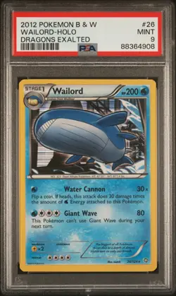 PSA 9 MINT Wailord Holo 26/124 Black & White Dragons Exalted Rare Pokemon Card - Image 1