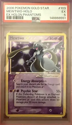 Pokemon 2006 Gold Star Mewtwo 103/110 Holo EX Holon Phantoms PSA 5 - Image 1