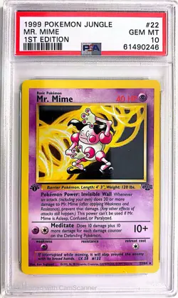 Pokemon Jungle 1999 1st Edition Mr Mime PSA 10 Gem Mint 22/64 Non Holo Rare - Image 1