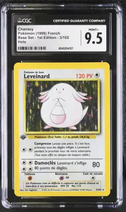 CGC 9.5 MINT+ Chansey Base Set 1st Edition French 3/102 Holo Pokemon Card - Image 1