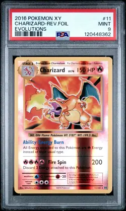 2016 POKEMON XY EVOLUTIONS #11 CHARIZARD-REVERSE FOIL PSA 9 - Image 1