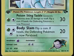 Vintage Pokemon TCG Gym Challenge Giovanni's Nidorina 1st Edition #44/132 - Image 3