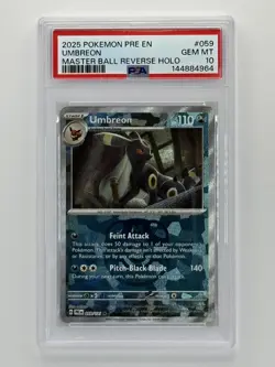2025 POKEMON PRE EN-PRISMATIC EVOLUTIONS MASTER BALL REVERSE HOLO UMBREON PSA 10 - Image 1