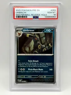 2025 POKEMON PRE EN-PRISMATIC EVOLUTIONS MASTER BALL REVERSE HOLO UMBREON PSA 10 - Image 2