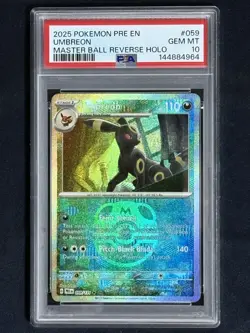 2025 POKEMON PRE EN-PRISMATIC EVOLUTIONS MASTER BALL REVERSE HOLO UMBREON PSA 10 - Image 3