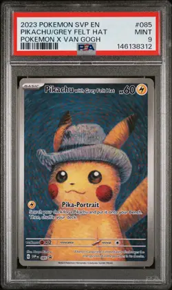 Pokemon Pikachu with Grey Felt Hat Van Gogh Full Art Promo SVP EN 085 PSA 9 Mint - Image 1