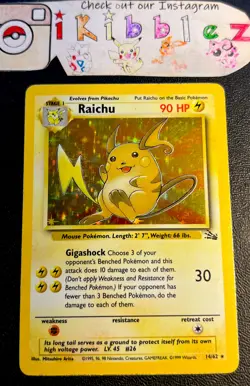 Raichu 14/62 MP Holo Rare Vintage Fossil Pokemon Card. Free Tracked Shipping! - Image 1