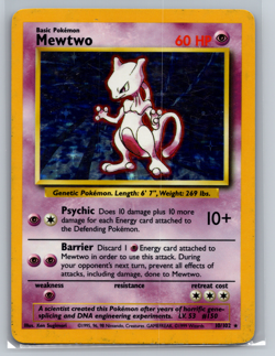 Mewtwo Base Set Holographic 10/102 Pokemon Card MP - Image 1