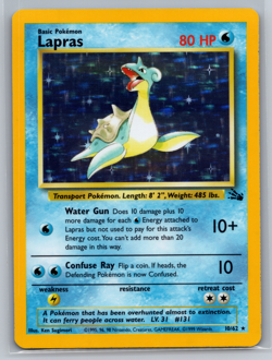 Lapras - 10/62 - Pokemon Card Fossil Unlimited Holo Rare - LP - Image 1
