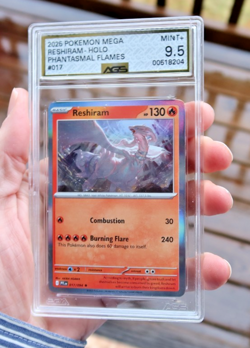 Vintage 2025 Pokemon Card Reshiram Holo Mega Graded 9.5 AGS #017 Slab Flames NR - Image 1