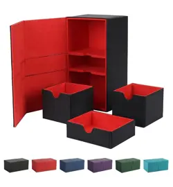 Leather Double Deck Box for 200+ Sleeved Cards Twin Flip Deck Case with 3 Trays - Image 2
