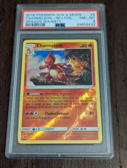 2018 Pokemon Dragon Majesty Charmeleon Reverse Holo #2 - PSA 8 NM-MT - Image 1