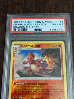 2018 Pokemon Dragon Majesty Charmeleon Reverse Holo #2 - PSA 8 NM-MT - Image 2
