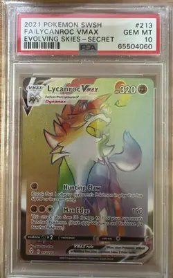 2021 POKEMON SWSH EVOLVING SKIES #213 LYCANROC VMAX EVOLVING SKIES PSA 10 - Image 1