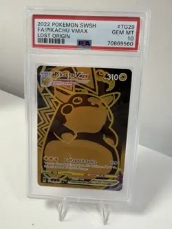 Pokemon TCG Lost Origin Pikachu VMAX Gold Hyper Rare Card TG29/TG30 PSA 10 - Image 1