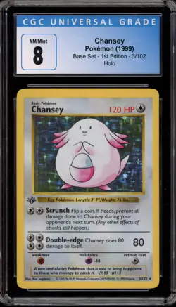 Pokemon Chansey Base Set Shadowless 1st Edition Holo Rare #3 CGC 8 - Image 1