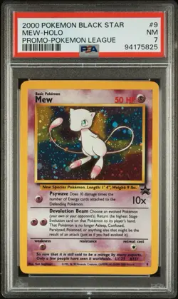 2000 MEW-HOLO #9 BLACK STAR PROMO POKEMON LEAGUE WOTC PSA 7 PERFECT SWIRL - Image 1