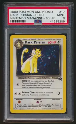 PSA 9 Pokemon Black Star Promo Nintendo Magazine Holo Dark Persian #17 MINT! - Image 1