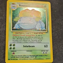 Venusaur Base Set Holo Rare 15/102 100 HP English Wizards 1999 Pokemon Card - Image 1