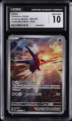 2024 POKEMON SURGING SPARKS ILLUSTRATION RARE, HOLO #203 LATIOS CGC 10 GEM MINT - Image 1