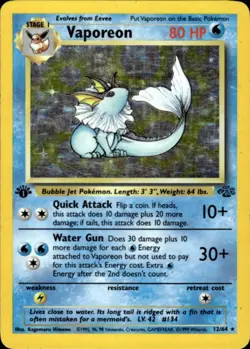 Pokemon Vaporeon 12/64 Jungle Holo Rare 1st Edition Heavily Played - Image 1