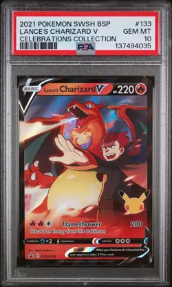 2021 POKEMON SWSH BLACK STAR PROMO 133 LANCE'S CHARIZARD V CELEBRATIONS PSA 10 - Image 1