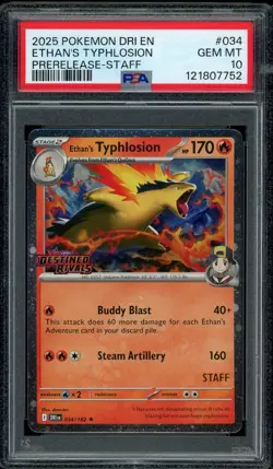 Pokemon PSA 10 Ethan's Typhlosion 034/182 Destined Rivals STAFF Prerelease Promo - Image 1