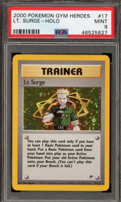 Pokemon Lt. Surge Gym Heroes Unlimited Holo Rare #17 PSA 9 Mint - Image 1